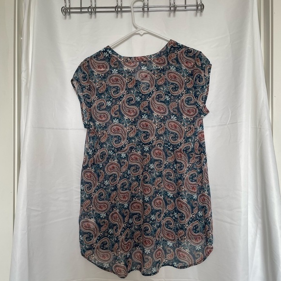 DR2 paisley navy boho sheer v-neck tie button v-neck blouse​​​​​​​​​​ - Picture 3 of 6